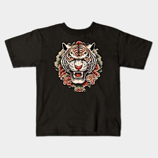 Old School Vintage Japanese Tattoo Art Tiger Kids T-Shirt